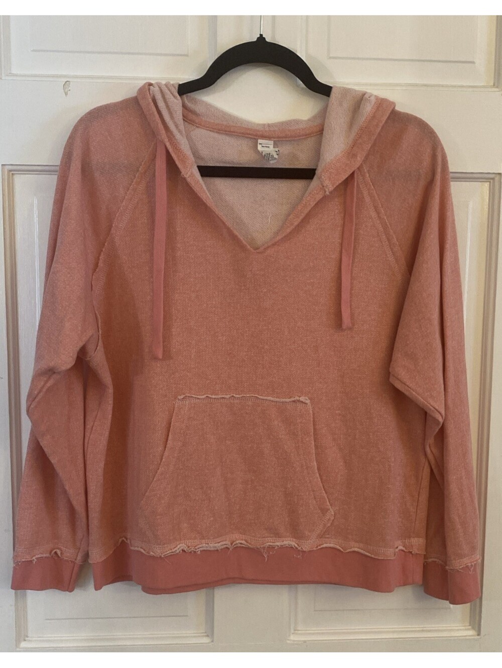 ZYIA Active Women's Size M Pink Pullover Lightweight Hoodie Sweatshirt, Raw Edge